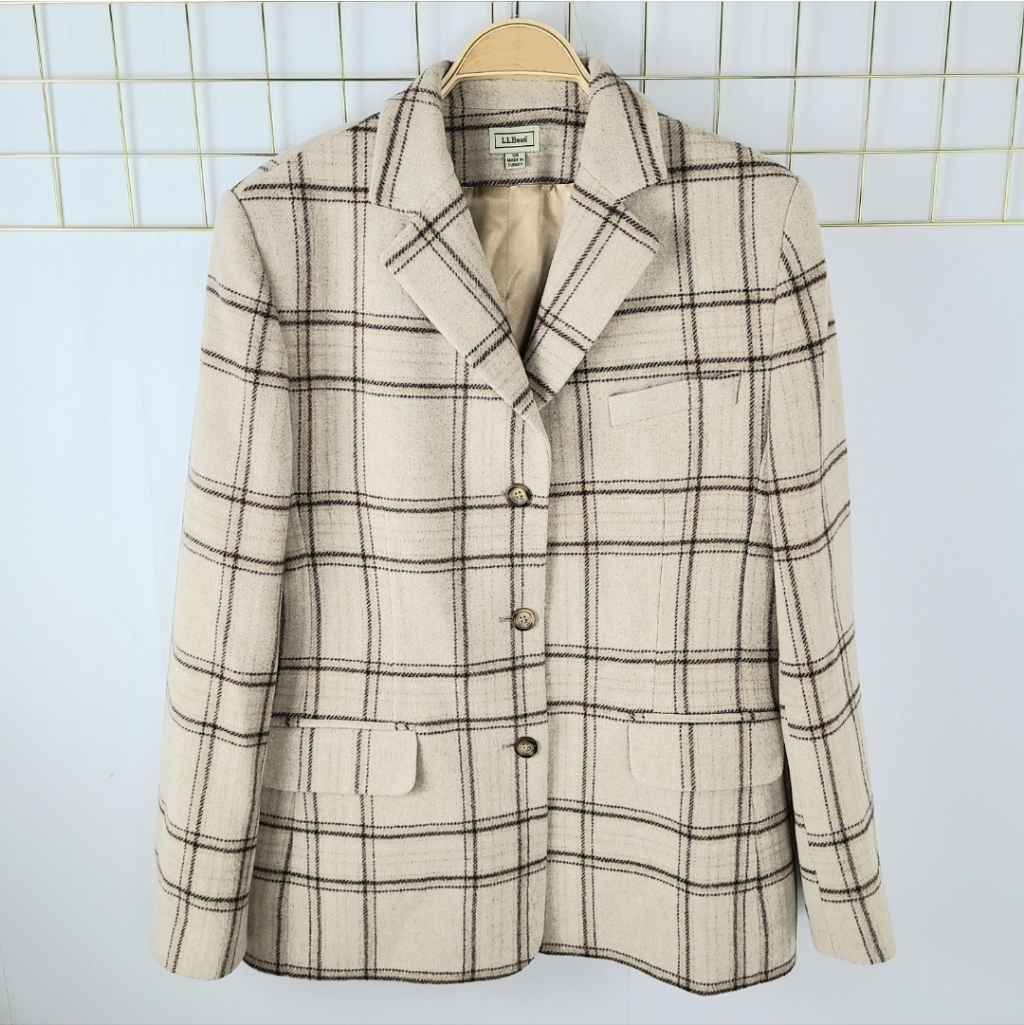 L.L. Bean Cashmere Wool Plaid Jacket Coat